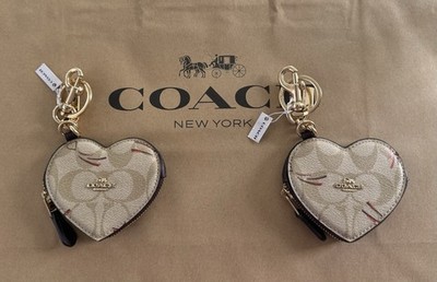 COACH Heart Pouch Bag Charm In Signature Leather With Heart And