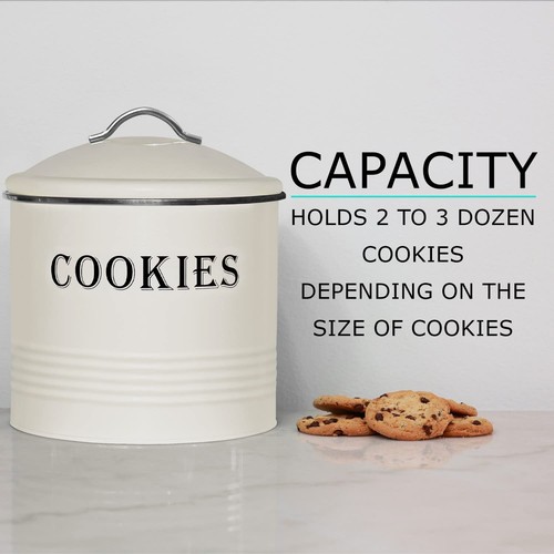 Vintage Cookie Jar - Airtight Counter Cookie Container, Ivory Tin with Lid fo... - Picture 4 of 7
