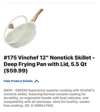 Vinchef Nonstick Skillet With Lid, Deep Frying Pan Stay Cool Handle Saute Pan...