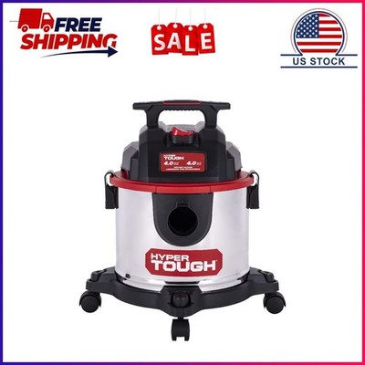 Hyper Tough 4 Gallon 4 HP Stainless Steel Wet Dry Vacuum for Home, Car, Garage &