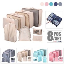 8Pcs Packing Cubes Luggage Storage Organiser Travel Compression Suitcase Bag