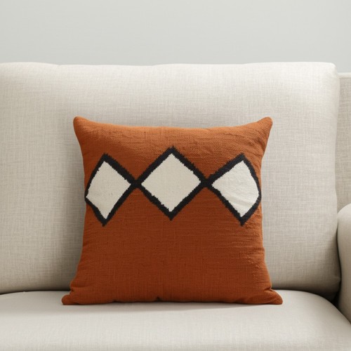 20" Orange Black And White Cotton Diamond Throw Pillow