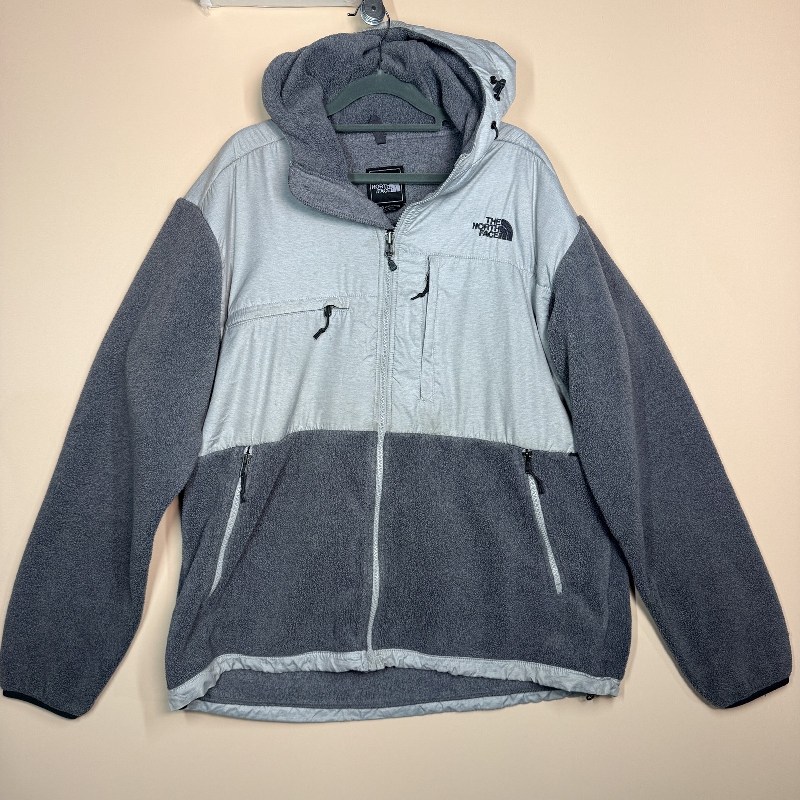 The North Face Denali Hoodie Hoody Fleece Jacket Grey White Men's Size XL