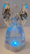 9.5" Acrylic Glitter Angel Water Motion Silver Glitter Lamp Light Vtg Battery