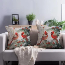 Winter Cardinal Pillow Covers Snow Bird Scenery Throw Pillows 18 x 18 Inch Set o