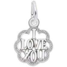 Sterling Silver I Love You with Scalloped Border Charm