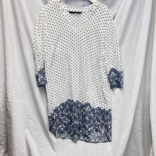 ZARA BASIC  Women's  Blue White Paisley And Dot 3/4 Sleeve Shirt Dress Size L
