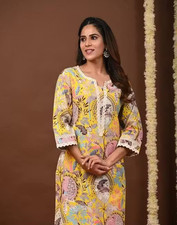 Indian Women Floral Printed Rayon Sraight Kurta Kurti Top Tunic Pakistani dress