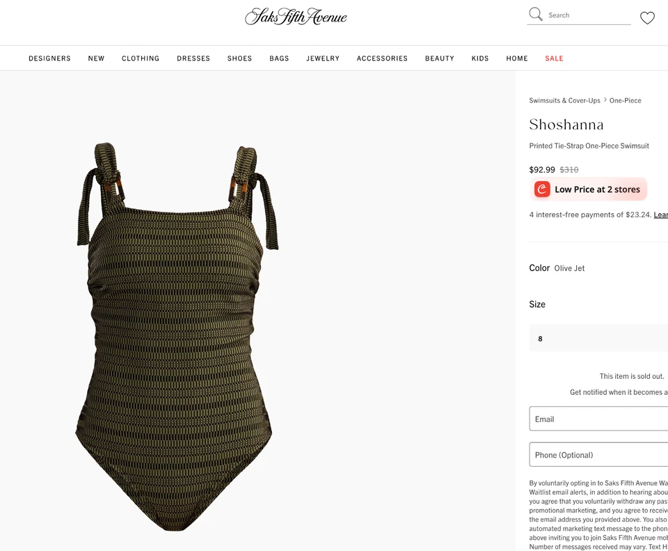 Traje de baño Shoshanna Tie-Strap de una pieza verde oliva negro tortuga talla 0 precio de venta sugerido por el fabricante 310 USD Foto 3 de 4