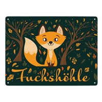 Metallschild XXL In 28X38 Cm Mit Niedlichem Fuchs Im Wald Und Herbst Motiven -