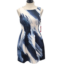 Vince Camuto Sleeveless Scuba Fit Flare Dress Abstract Brushstroke Size 2 Petite