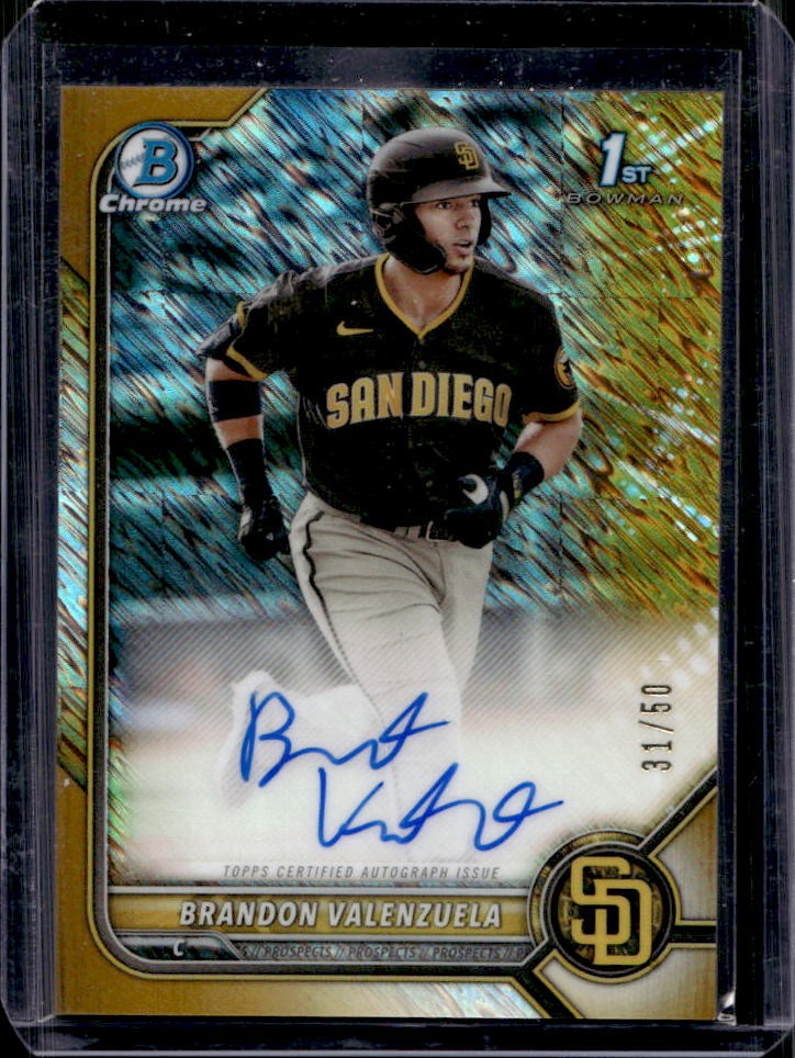 2022 Bowman Brandon Valenzuela Chrome Auto 1st Gold Shimmer Refractor #31/50