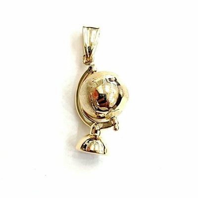 Neu 14k Gelbgold 3D SPINNENDER runder Globus Planet Erde Weltkarte Anhänger 1,5g