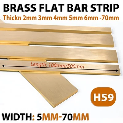 BRASS FLAT BAR STRIP 2mm 3mm 4mm 5mm 6mm -70mm select size & length on listing - Image 1 of 4