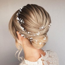 Bridal Wedding Hair Vine,Extra Long Pearl and Crystal 4 Piece Set, Silver