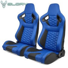 Universal Racing Seat 2pc Reclinable Honeycomb Dual Slider Blue Black Pu Leather Universal Racing Seat 2pc Reclinable Honeycomb Dual Slider Blue Black Pu Leather