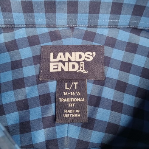 Lands' End Shirt Mens Large Tall Blue Gingham Long Sleeve Button Down Stretch - Picture 2 of 7