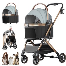 4 Wheels Pet Stroller for Small Medium Dogs Cats Up to 45 lbs Folding Dog Str...
