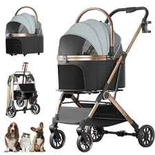 4 Wheels Pet Stroller for Small Medium Dogs Cats Up to 45 lbs Folding Dog Str...