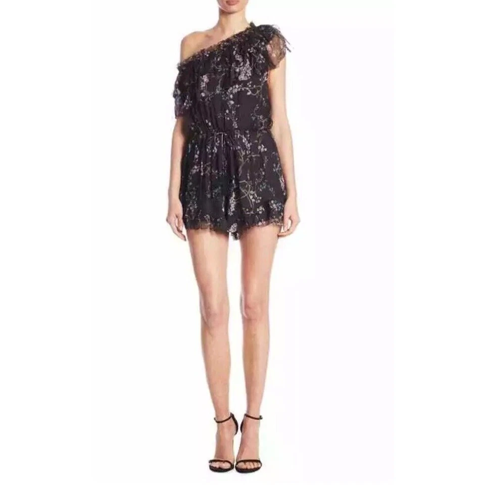 Zimmermann Romper Playsuit Womens 2 Black Silk Curacao Palm Flowy - Image 4 of 4