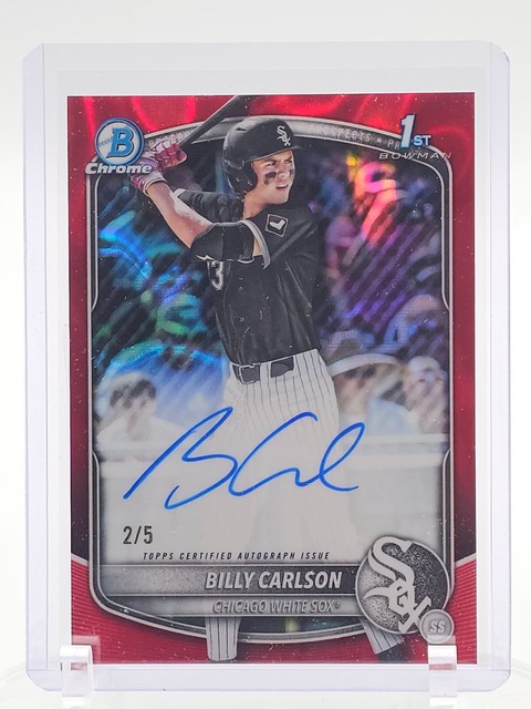 Billy Carlson 2025 Bowman Chrome Draft 1st Red Lava Auto /5 White Sox Q4147