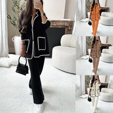Women Knitted Outfits Button Cardigan Jacket Lounge Pants Set 2 Pieces Sweatsuit