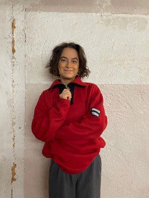 Sweater High Neck Zip Oversized Red   M