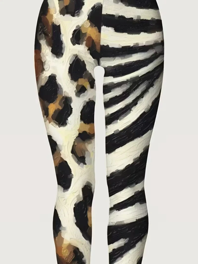 Color Block Animal Print (Leopard & Zebra) Design Leggings