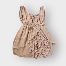 H&M Beige Taupe Bubble Ruffle Chiffon Dress - Elegant Cocktail VTG