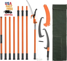 Manual Pole Saw, 7.3-27 Ft Extendable Tree Pruner, Sharp Steel Blade and Scissor