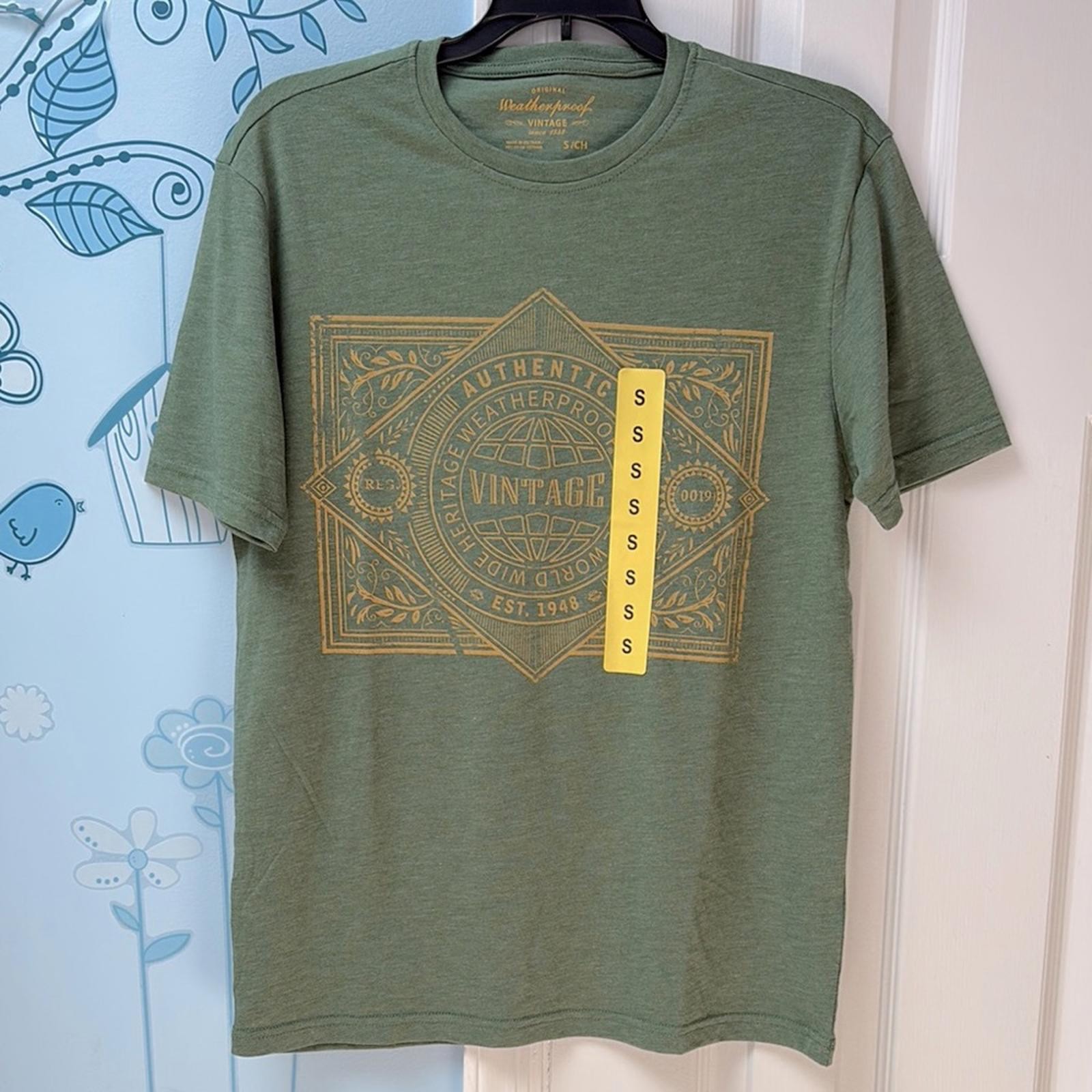 Original Weatherproof Vintage Mens Graphic Casual T-Shirt Green Size-Small 3690₽