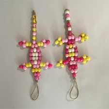 Handmade Beaded Lizard/Gecko Keychain Charms Pink Yellow White Set of 2