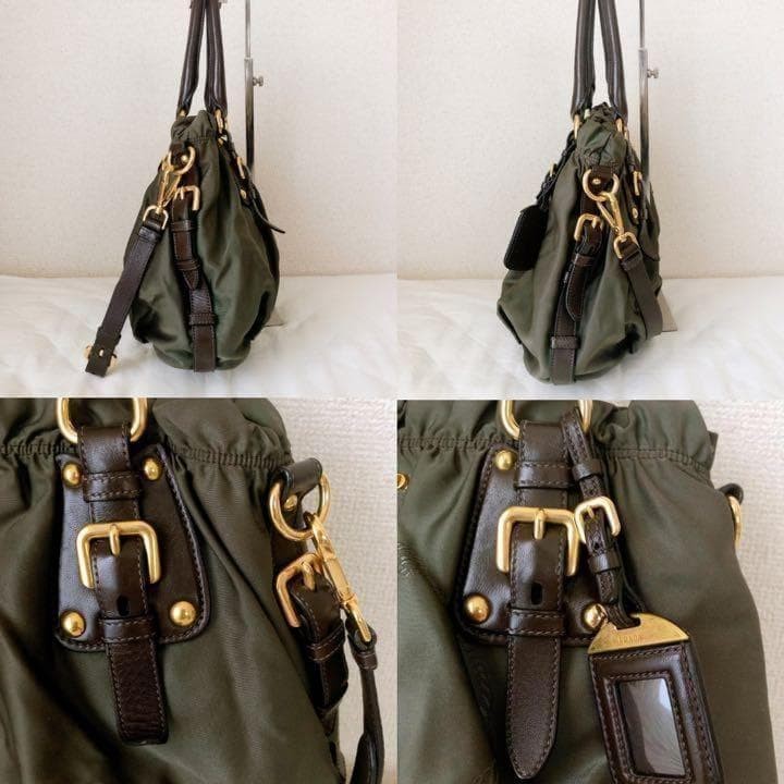 PRADA Tote Bag Lettering Logo Khaki Nylon with Card thumbnail 3
