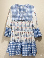 Bindu Cotton Dress Small Summer Boho Preppy Cottagecore Red Blue Cute