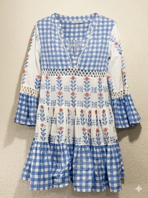 Bindu Cotton Dress Small Summer Boho Preppy Cottagecore Red Blue Cute