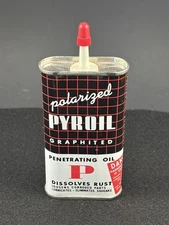 VINTAGE POLARIZED PYROIL GRAPHITED 3 OZ PENETRATING OIL TIN CAN NEAR MINT