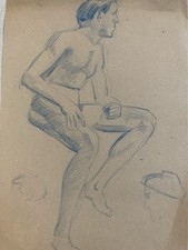 Antik Schöner Zeichnung Akt 1910 Bleistift Papier Mann Erotik Art Deko Atelier