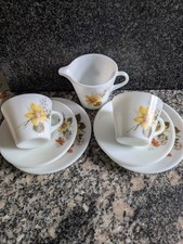 Pyrex JAJ Autumn Glory Gold Small Cup Saucer & Side Plate 2 Trios & Jug Vintage