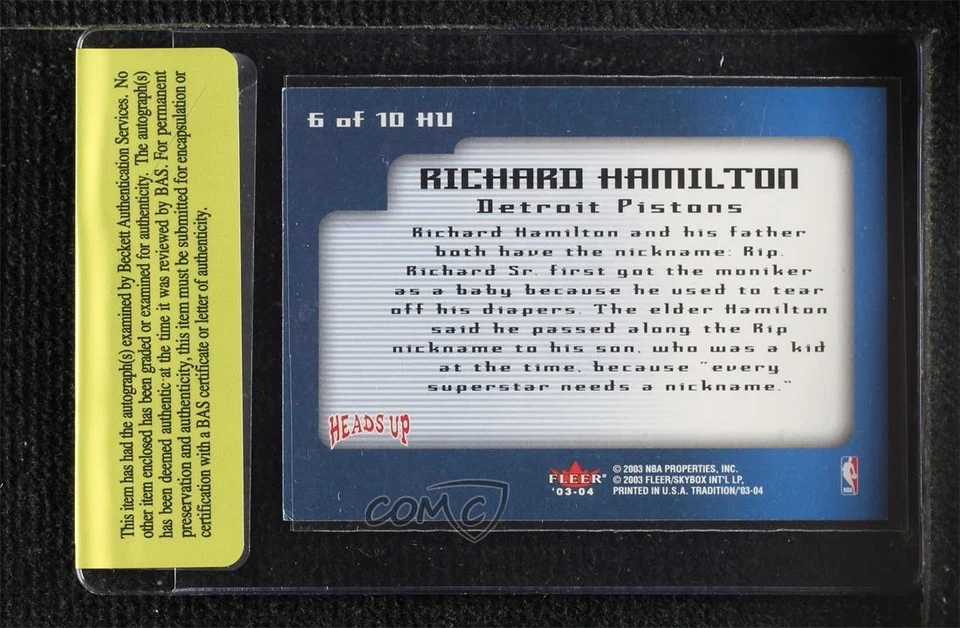 Auténtico automático BAS 2003-04 Fleer Tradition Heads Up Richard Hamilton #6HU Foto 2 de 2