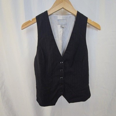 H&M Suit Vest Womens 12 Black Pinstripe Lined Tailored Career Workwear Office