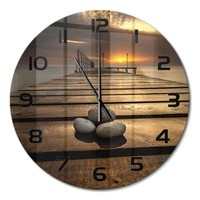 Glasuhr Aus GehäRtetem Glas Glas-Wanduhr Holzsteg Schwarze Zeiger Fi60 Cm