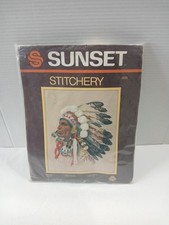 Sunset Stitchery Kit Indian Chief 2220 16  x 20 Vintage 1977