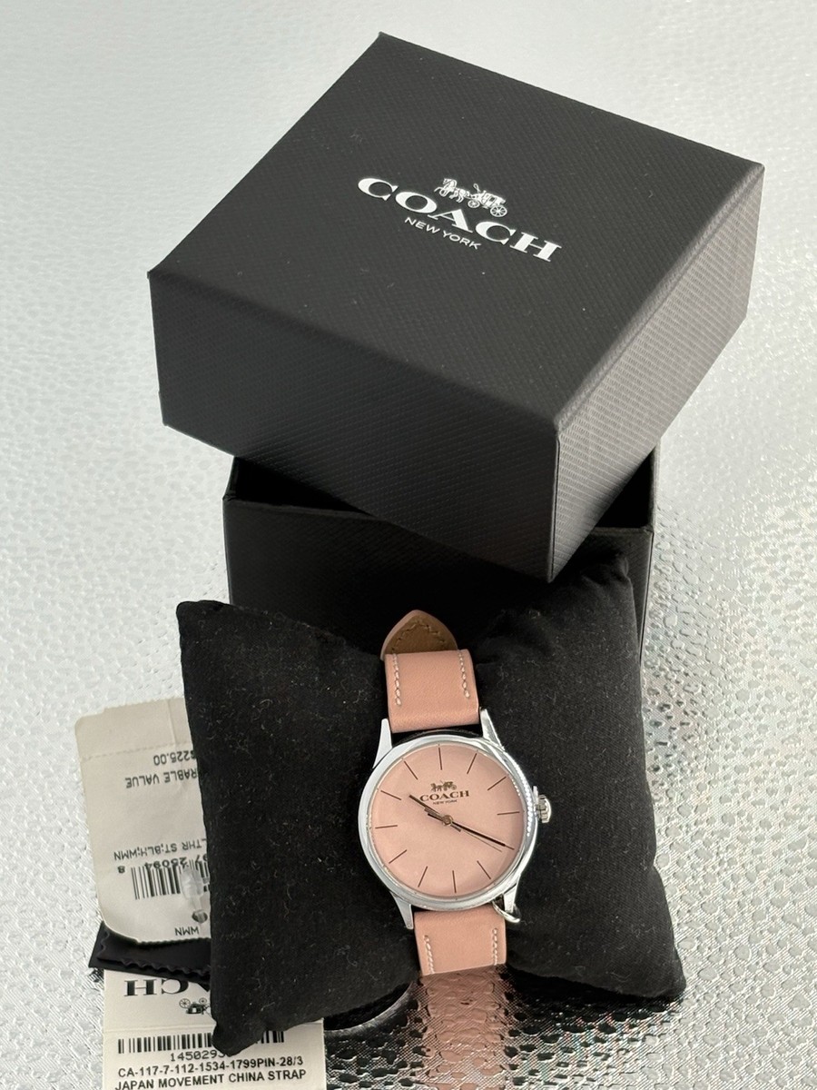Coach Ruby Leather Strap Watch Classic Logo Case Blush Pink Silver