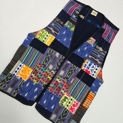 Boutique Inca Vintage Patchwork Vest Guatemalan Cotton Ikat Boho Multi Color L
