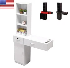 Hair Styling Station Desk Wall Mount Beauty Salon Spa Cabinet w/ Drawer Lockable