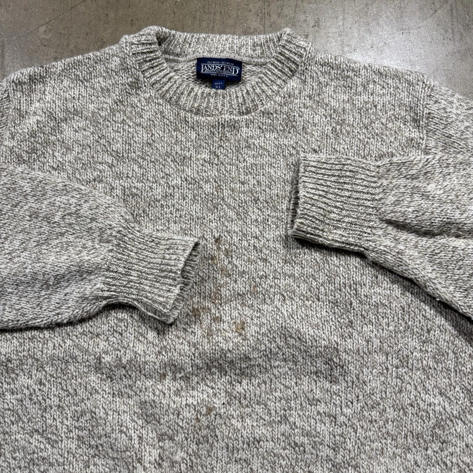 Vintage Lands End Wool Blend Sweater Crewneck Pullover Beige Made in USA Size XL - Image 4 of 4