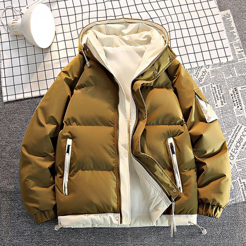 Coats Fashion Men Casual Solid Color Hooded Parkas Male Black Khaki Warm Male Co - Picture 3 of 11