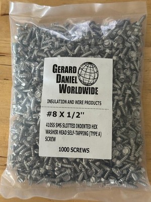1000X #8 x 1/2'' SMS Slotted Washer Hex Head Self Drilling 410SS Type A Screws