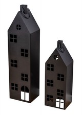 2er Set Laterne Haus H65-95cm Metall Schwarz Rost Deko Windlicht Industrial Stil