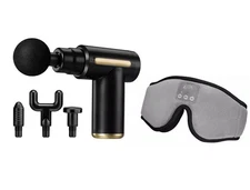 iLive Portable Cordless Massage Gun 4 Head Massager 6 Speed W Eye Mask Recharge